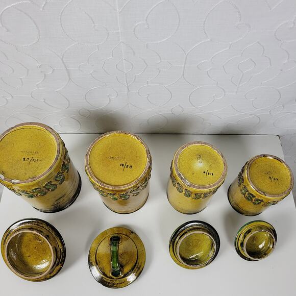 Set of 4 Vintage Baldelli Pottery Ceramic Cookie Canisters with Lid Green Italy - Picture 8 of 13